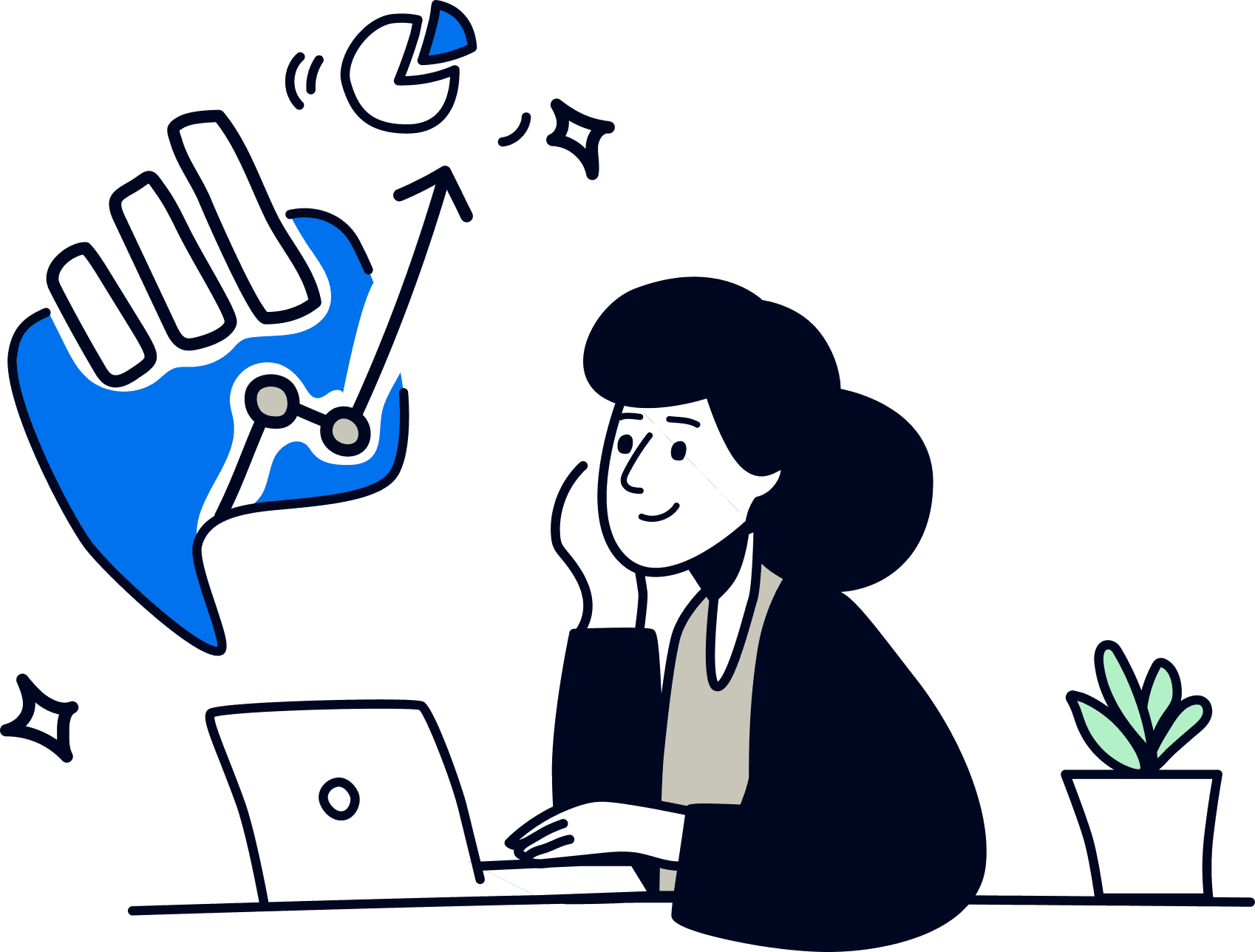 Illustration of a user at a marketing agency trying the client reporting features from AgencyAnalytics