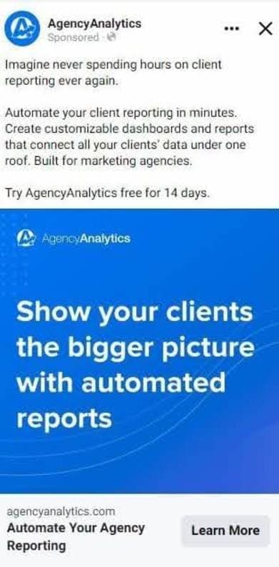 AgencyAnalytics Facebook Mobile Feed Ad AgencyAnalytics Facebook Mobile Feed Ad