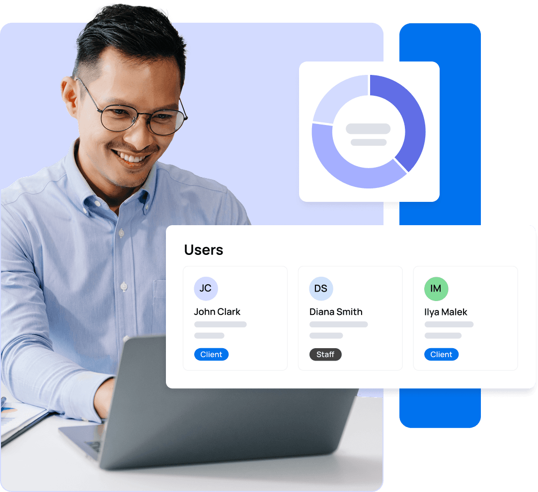 A person at a marketing agency managing client and staff access