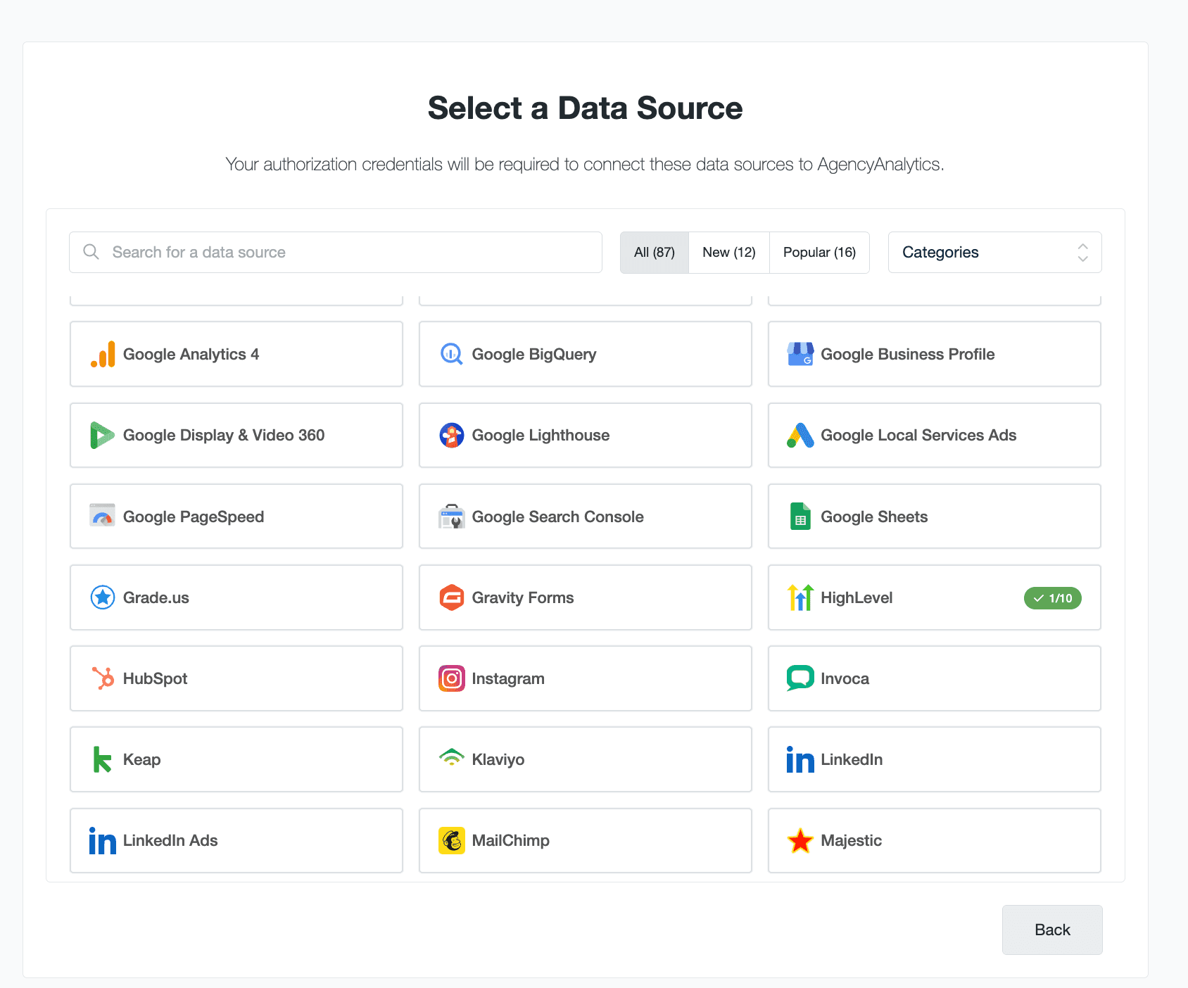AgencyAnalytics - List of Integrations AgencyAnalytics - List of Integrations