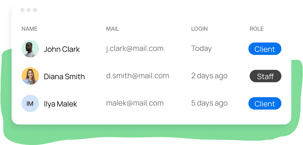 An illustration showing marketing agency client and staff user profiles