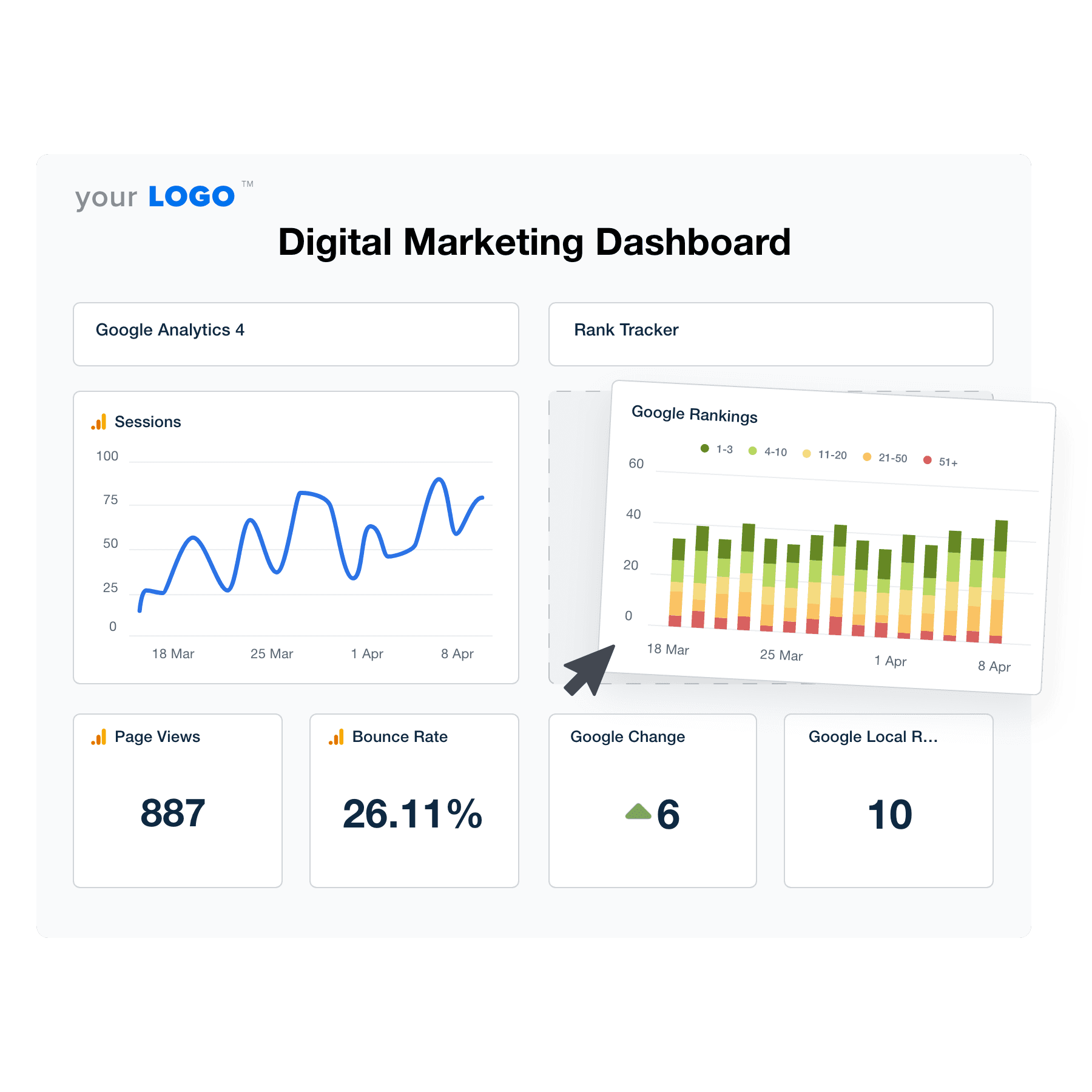 An illustration of the drag-and-drop dashboard builder for marketing agencies An illustration of the drag-and-drop dashboard builder for marketing agencies