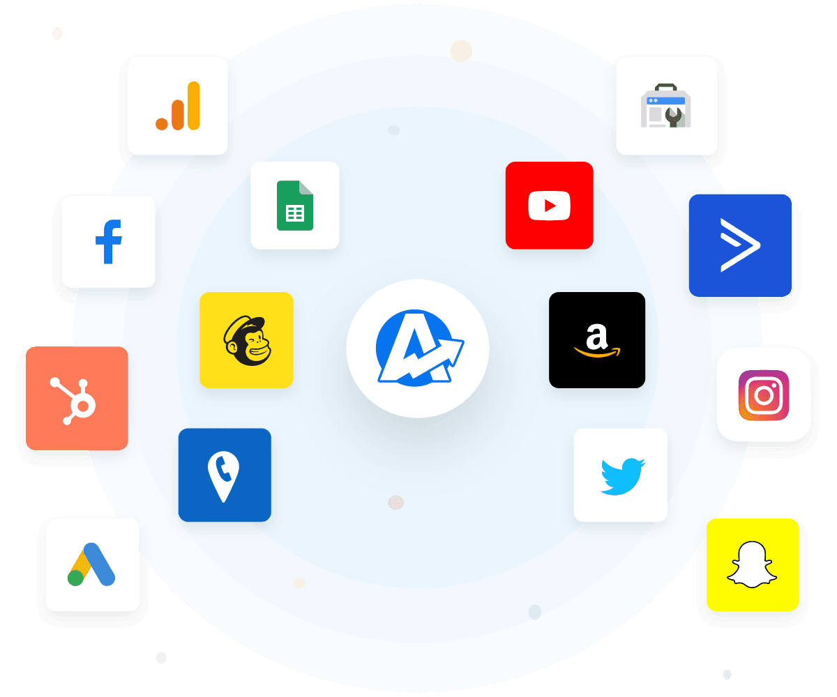 A sample of third-party marketing platform integrations that are on the AgencyAnalytics client reporting software A sample of third-party marketing platform integrations that are on the AgencyAnalytics client reporting software