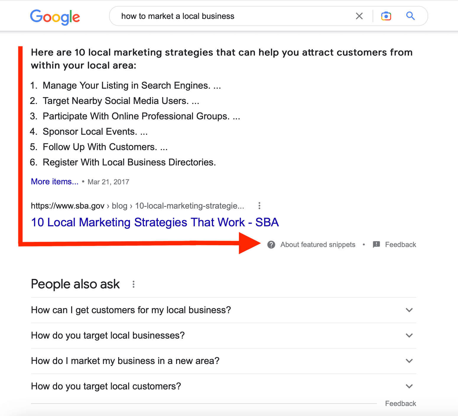 example of a featured snippet on Google example of a featured snippet on Google